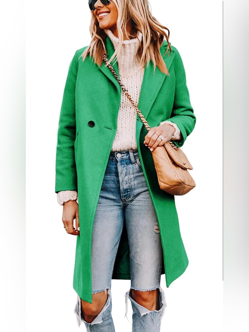 Tanming Women’s Green Wool Blend Long Pea Coat Trench Coat Size Large SFH